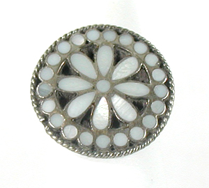 Authentic Native American Sterling Silver Mother of Pearl bracelet, Earrings and Ring set by Zuni artisans Matthew and Rosemary Lidase