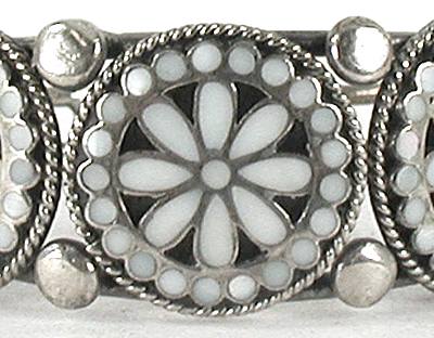 Authentic Native American Sterling Silver Mother of Pearl bracelet, Earrings and Ring set by Zuni artisans Matthew and Rosemary Lidase