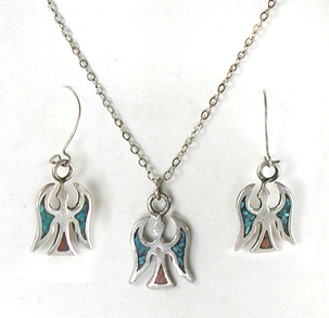 Sterling Silver chip inlay peyote bird Necklace and Earring Set