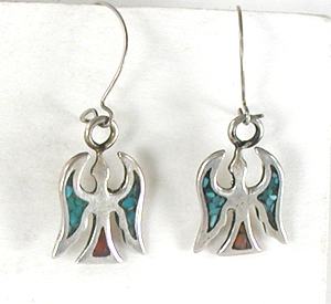 Sterling Silver chip inlay peyote bird Necklace and Earring Set
