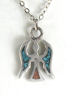 Sterling Silver chip inlay peyote bird Necklace and Earring Set