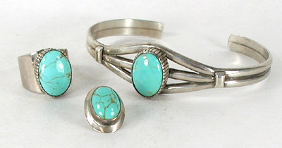 Authentic Native American Turquoise bracelet and Ring set by Navajo artisan Eugene Belone