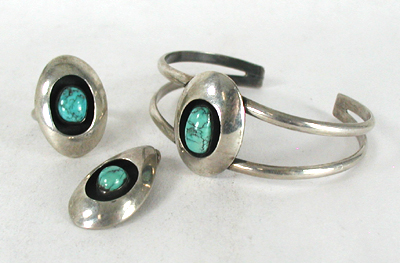 Sterling Silver Shadowbox Turquoise bracelet, Pendant and Ring set