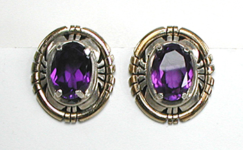 Authentic Native American Sterling Silver and 12K gold filled amethyst necklace and earrings set by Navajo artisan Edison Etsitty