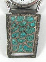 Authentic Vintage Native American watch tips turquoise chip inlay Fish Scale by Navajo L. Notah