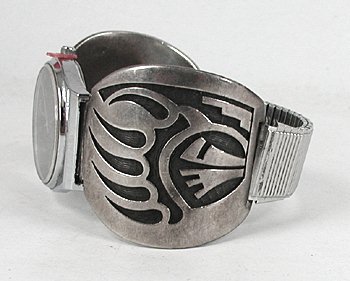 Authentic Vintage Native American watch tips sterling silver overlay bear paw by Hopi Jacob Poleviyouma, Jr.