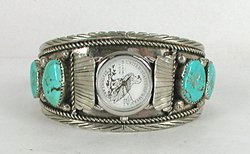Vintage NOS Sterling Silver and Turquoise watch cuff