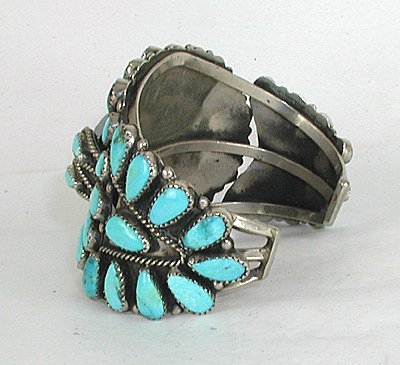 Vintage Turquoise petit point and sterling silver watch cuff