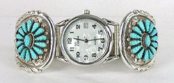 Authentic Vintage Native American watch tips turquoise petit point and sterling silver by Zuni Robert Eustace