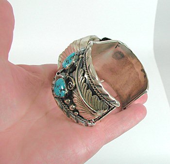 Authentic Vintage NOS Native American sterling silver and turquoise watch cuff