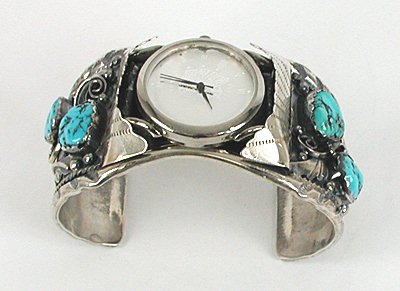 Authentic Vintage NOS Native American sterling silver and turquoise watch cuff