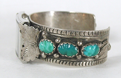 Authentic Native American Turquoise sterling silver watch cuff 6 7/8 inches by Navajo Sam Piaso