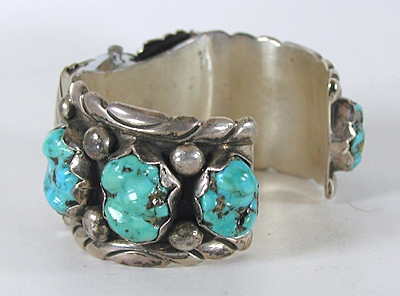Authentic Native American Turquoise sterling silver watch cuff 6 3/4 inches by Navajo Foster Yazzie