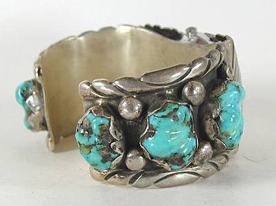 Authentic Native American Turquoise sterling silver watch cuff 6 3/4 inches by Navajo Foster Yazzie