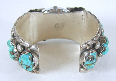Authentic Native American Turquoise sterling silver watch cuff 6 3/4 inches by Navajo Foster Yazzie