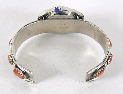 Authentic Native American Coral sterling silver watch cuff 6 1/2 inches by Zuni Wayne Cheama