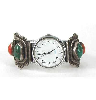 Vintage Turquoise and sterling silver watch Tips W341 display picture 1