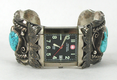 Sterling silver, turquoise watch cuff 7 inch 