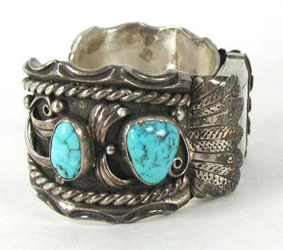 Sterling silver, turquoise watch cuff 7 inch 