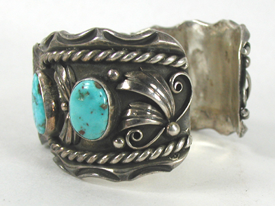 Sterling silver, turquoise watch cuff 7 inch 