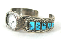 Authentic Native American Turquoise sterling silver watch cuff 7 1/8 inches by Navajo Tommy Tso