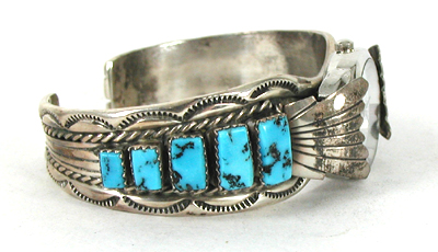 Authentic Native American Turquoise sterling silver watch cuff 7 1/8 inches by Navajo Tommy Tso