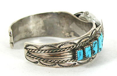 Authentic Native American Turquoise sterling silver watch cuff 7 1/8 inches by Navajo Tommy Tso