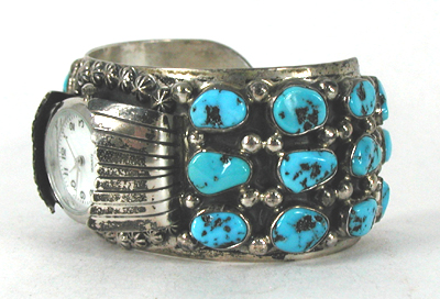 Authentic Native American Turquoise sterling silver watch cuff 6 5/8 inches by Navajo Tommy Moore