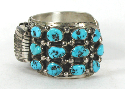 Authentic Native American Turquoise sterling silver watch cuff 6 5/8 inches by Navajo Tommy Moore