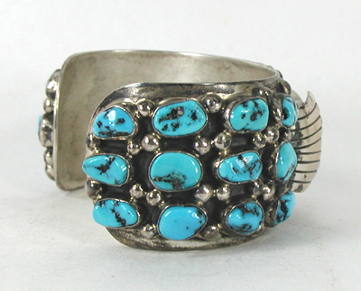 Authentic Native American Turquoise sterling silver watch cuff 6 5/8 inches by Navajo Tommy Moore