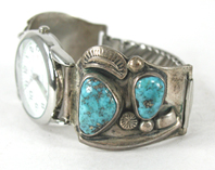 Vintage sterling silver and turquoise watch tips with expansion band and timepiece