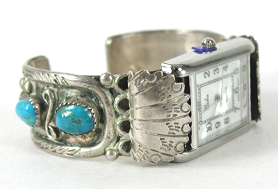 Sterling silver, turquoise watch cuff 6 1/2 inch 