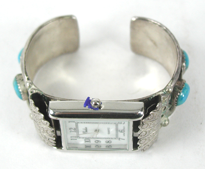 Sterling silver, turquoise watch cuff 6 1/2 inch 