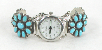 authentic Native American ladies watch with Turquoise clusters by Navajo silversmith LaRose Ganadonegro