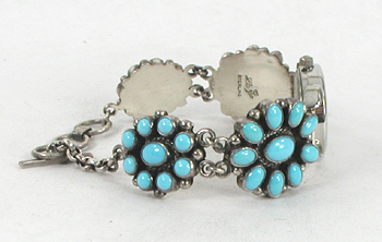 authentic Native American ladies watch with Turquoise clusters by Navajo silversmith LaRose Ganadonegro