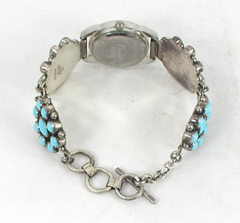 authentic Native American ladies watch with Turquoise clusters by Navajo silversmith LaRose Ganadonegro
