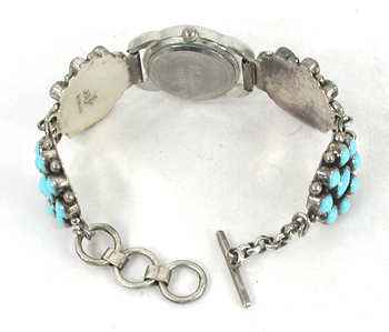 authentic Native American ladies watch with Turquoise clusters by Navajo silversmith LaRose Ganadonegro