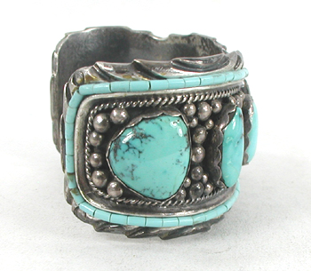 authentic Native American sterling silver and turquoise Watch Cuff by Navajo silversmith Henry Yazzie