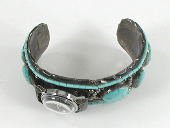 authentic Native American sterling silver and turquoise Watch Cuff by Navajo silversmith Henry Yazzie
