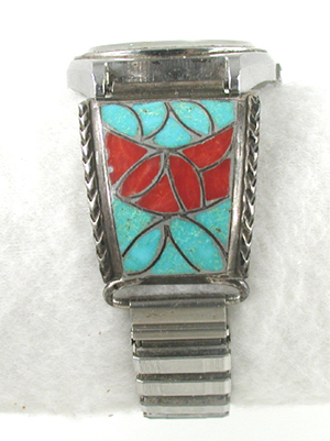 Vintage sterling silver inlay watch tips with expansion band and Seiko timepiece.