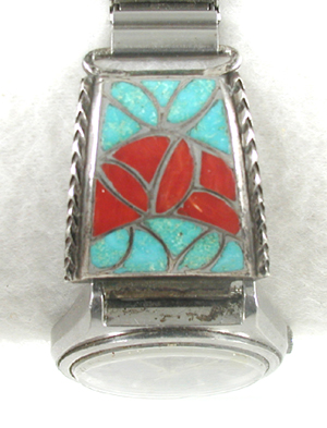 Vintage sterling silver inlay watch tips with expansion band and Seiko timepiece.