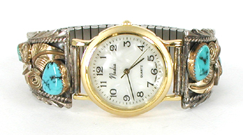 sterling silver and 12K gold-filled watch tips with turquoise stones
