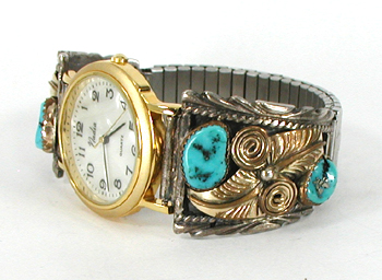 sterling silver and 12K gold-filled watch tips with turquoise stones