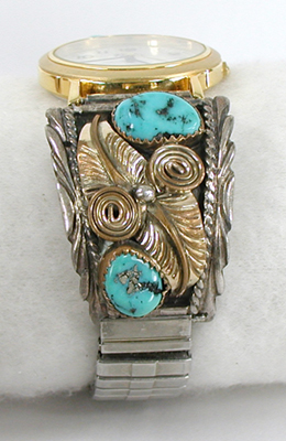 sterling silver and 12K gold-filled watch tips with turquoise stones