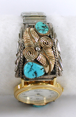 sterling silver and 12K gold-filled watch tips with turquoise stones