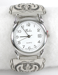 authentic Native American sterling silver overlay peyote bird watch tips by Navajo silversmith Harvey Austin Begay