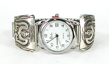 authentic Native American sterling silver overlay peyote bird watch tips by Navajo silversmith Harvey Austin Begay