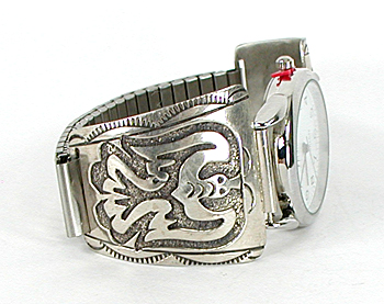 authentic Native American sterling silver overlay peyote bird watch tips by Navajo silversmith Harvey Austin Begay