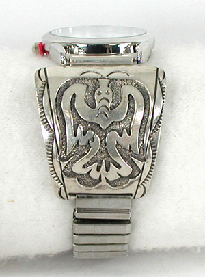 authentic Native American sterling silver overlay peyote bird watch tips by Navajo silversmith Harvey Austin Begay