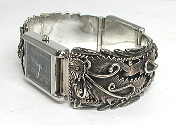 Authentic Native American Sterling Silver watch bracelet by Navajo silversmith Peterson Johnson